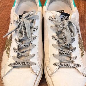 Golden Goose White Sneakers with Gold Accents